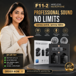 Premium F11-2 Wireless Microphone – Dual Mic 2.4GHz Noise Reduction