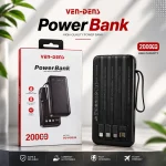 VEN-DENS VD-PB059 20000mAh High-Quality Power Bank with Built-in 4 Charging Cable