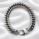 Premium Silver Glossy Cuban Link Chain Bracelet FREE Apple Airpods Pro - Image 2