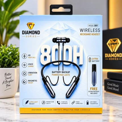 Diamond 800 Hours Wireless Neckband Headset – Extra Battery Included
