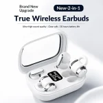 Q10 4-Earphones Wireless Bluetooth Headset – White | Dual Sharing, HiFi Sound & Digital Display