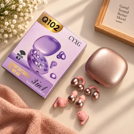 CYXG Q102 Wireless Earbuds – Pink | Bluetooth 6.1 | 3-in-1 Design | Type-C Charging