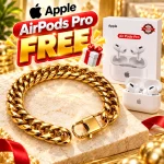 Premium Golden Cuban Link Chain Bracelet FREE Apple Airpods Pro